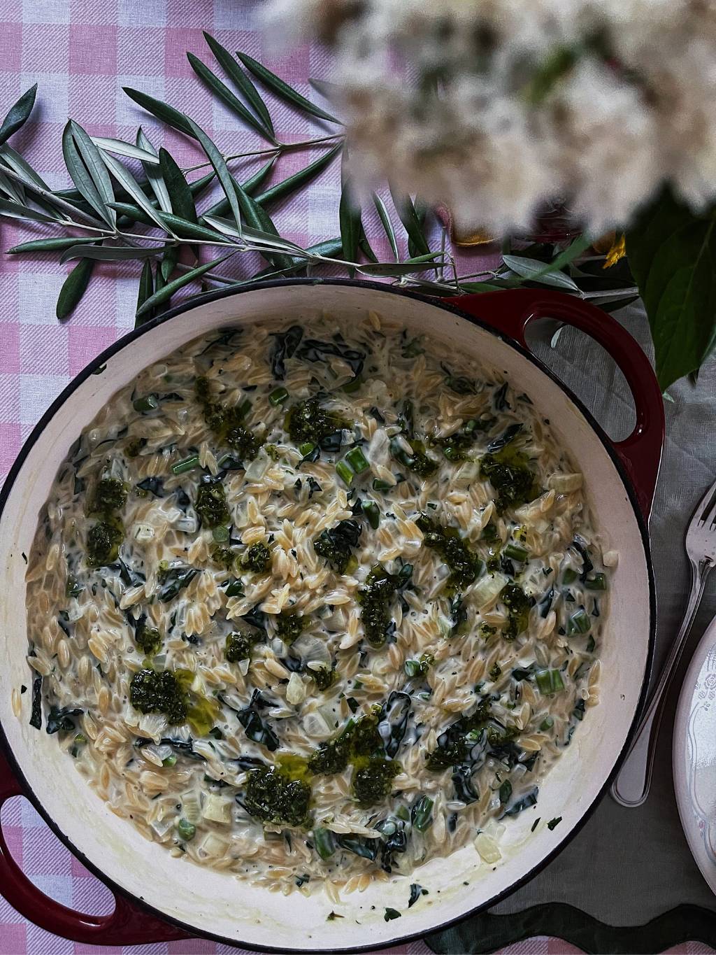 Creamy Herb Orzo with a Garlic & Herb Oil